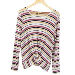 Pink Rose pink yellow90’s inspired knot front stripe long sleeve top size large